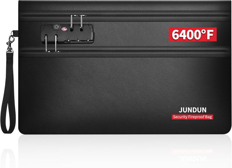JUNDUN حقيبة نقود مقاومة للحريق مع قفل (11" × 7.5"), حقيبة مقاومة للحريق للمال تصل إلى 6400℉ مع 12 طبقة عازلة للحرارة, حقيبة آمنة ضد الحريق بسحاب مزدوج للممتلكات الهامة مع جوازات السفر والمجوهرات - Image 1